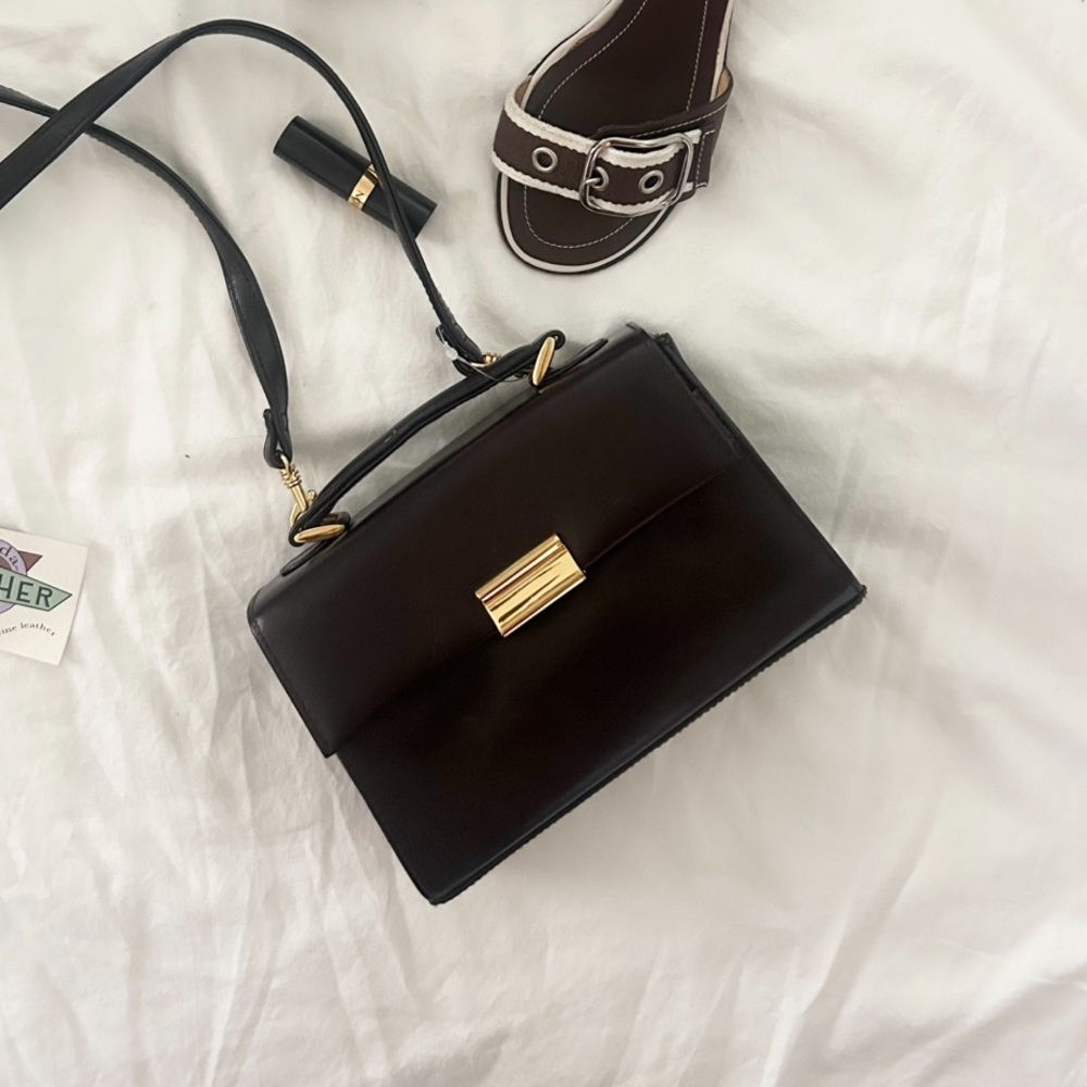 Strada Black Leather Gold Accent genuine leather CBK Carolyn Bessette Kennedy